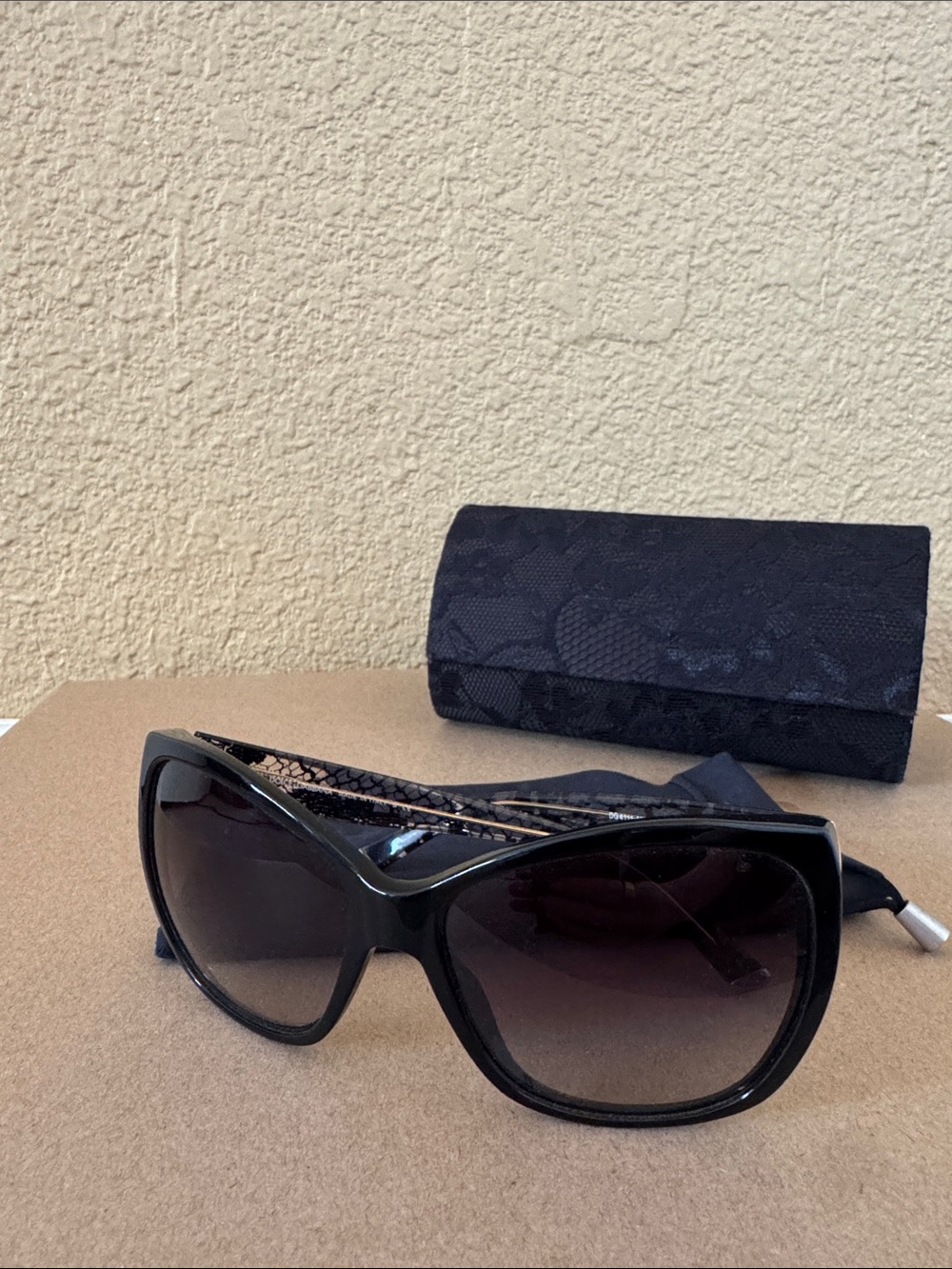 Dolce & Gabbana Black Lace-Detail Oversized Sunglasses